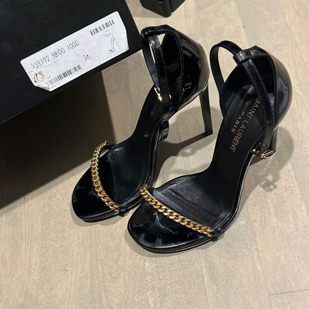 Black and gold strappy Ysl shoes in good condition